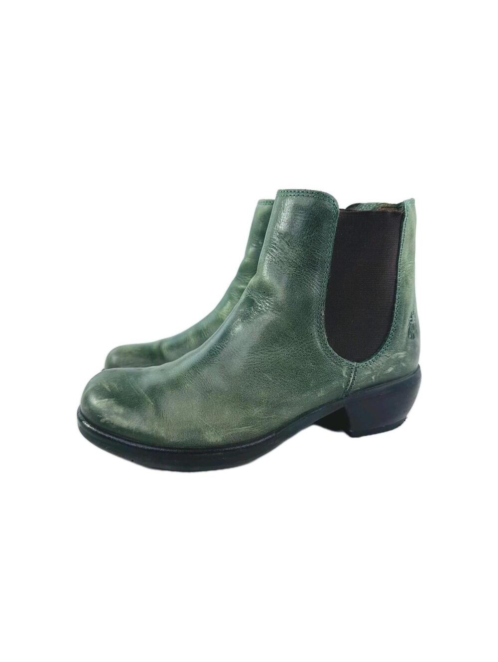 Fly London Make Petrol Ankle Chelsea Boots US 7 Eur 37 Green Leather Portugal